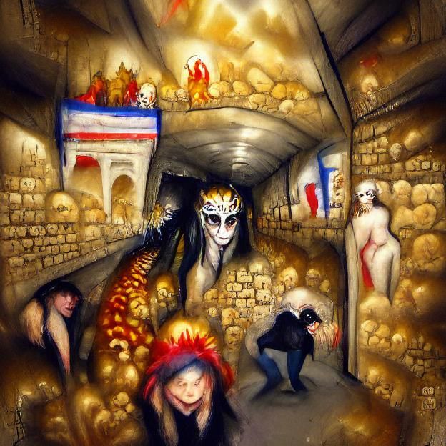 Crawling through the catacombs of Paris. Paimon is lurking b...