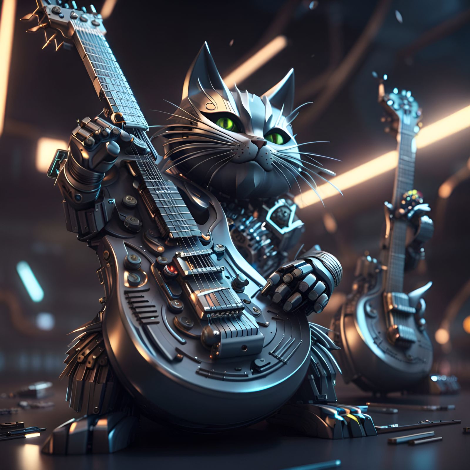 Cats Playing Heavy Metal Guitars - AI Generated Artwork - NightCafe Creator