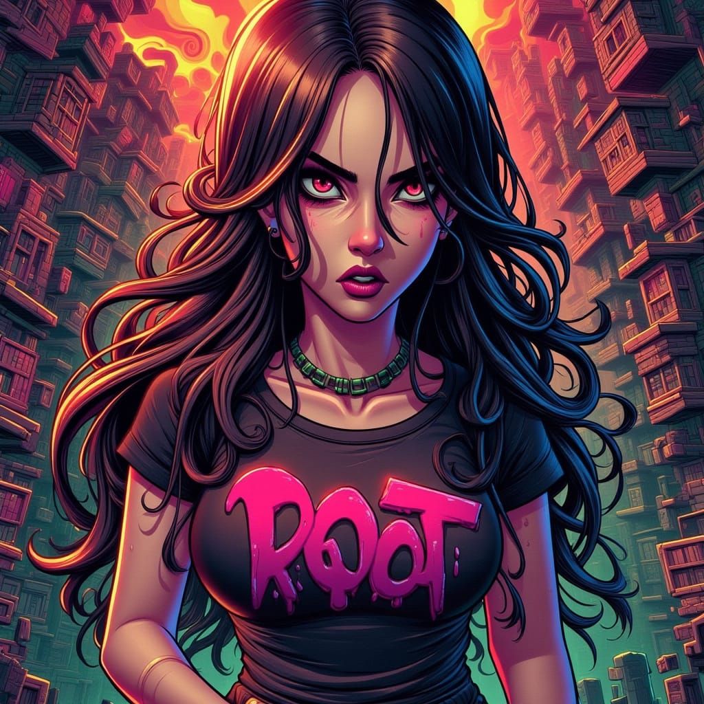 Attractive Woman with Riot T-Shirt in Sinister Style