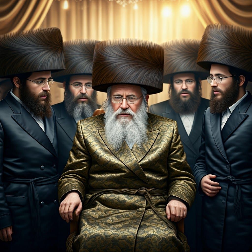 Chassidic Rebbe and Devotees in Golden Light