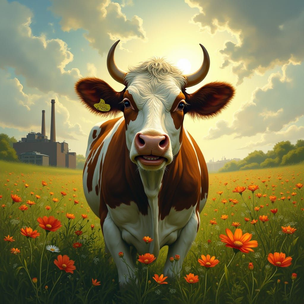 Serenely Free Cow in a Vibrant Green Meadow