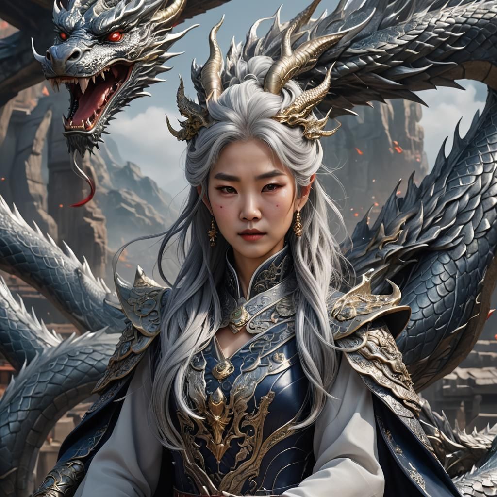 korean lady silver hair dragon