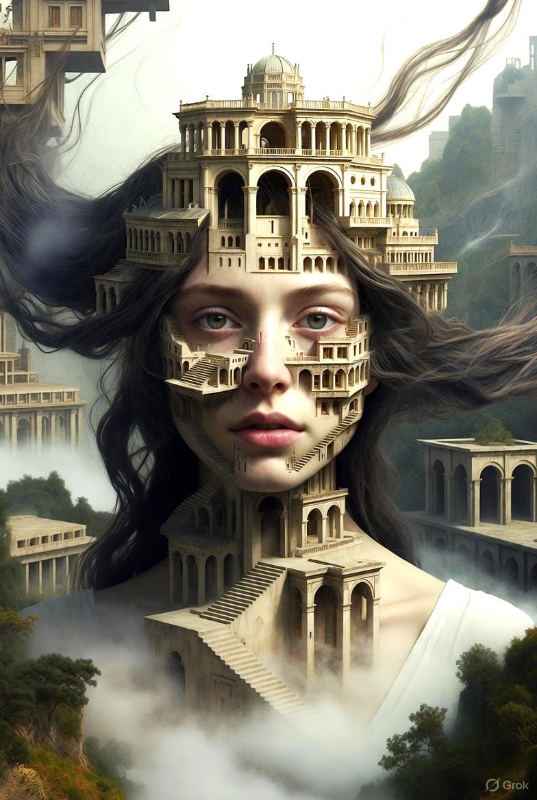 Woman face. Escher-esque style