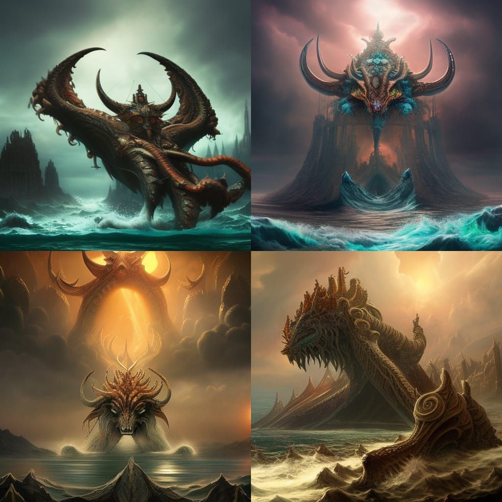 A beast rising out of the sea, having ten horns and seven heads and on its horns were ten diadems, and on its heads blas...