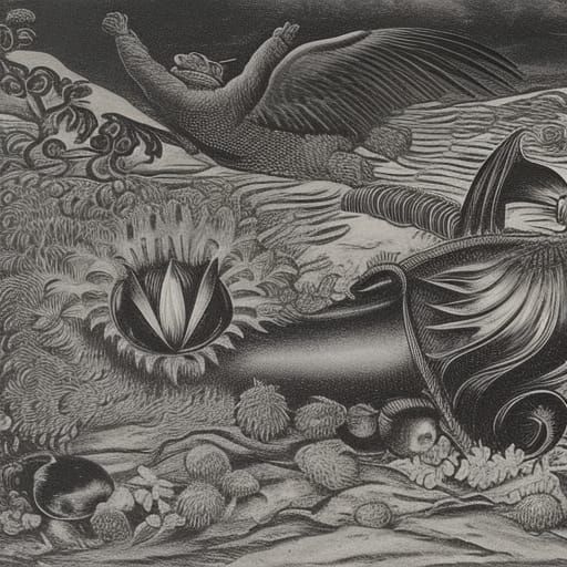 A predatory hedgehog drags the body of a noble androgynous v...
