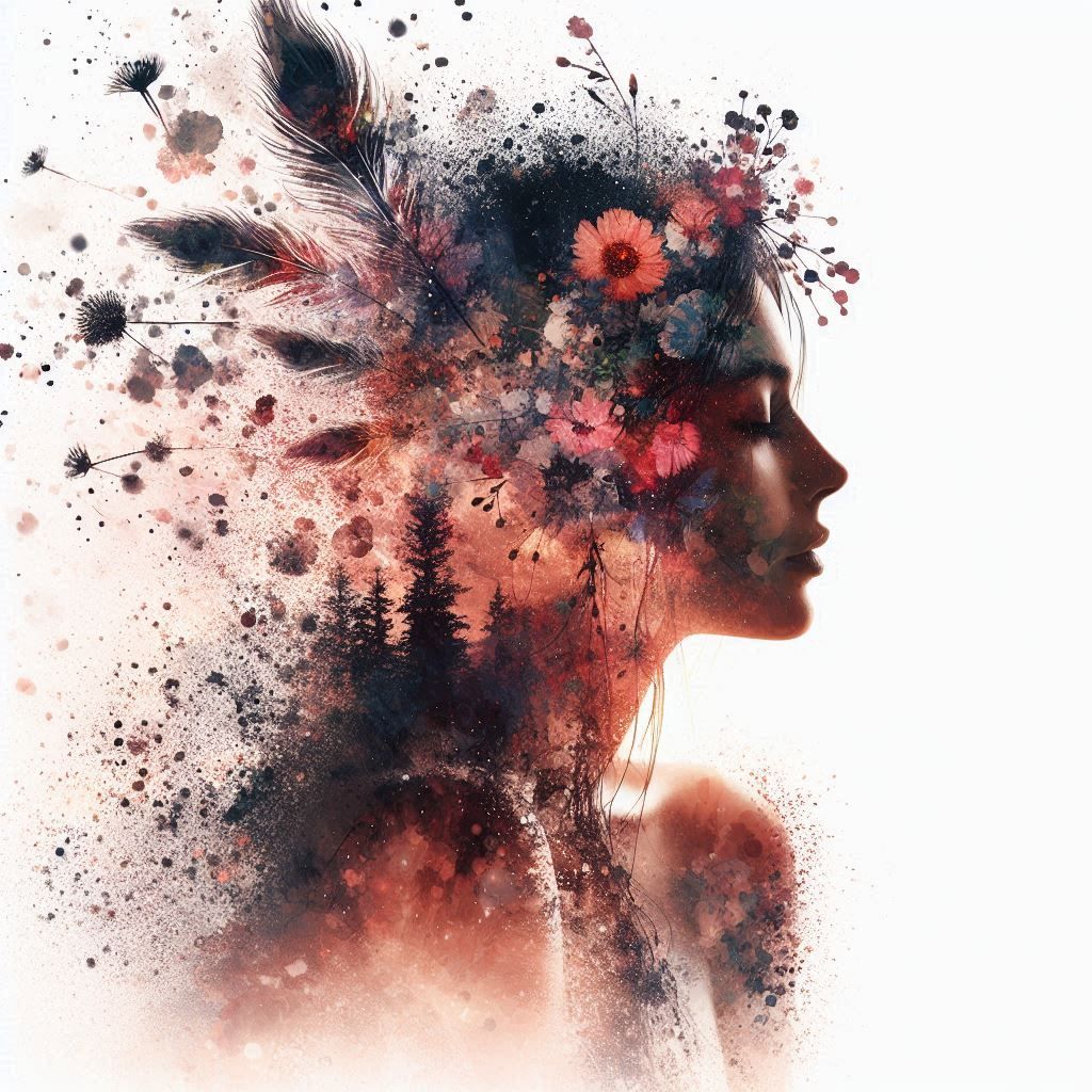 double exposure beautiful fantasy DALL-E 3 portrait landscap...