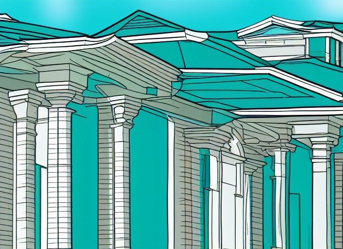teal roof regency mansion facade illustration