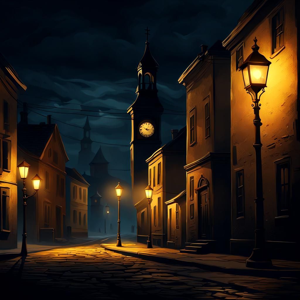Dark Town at Night: Cinematic Concept Art