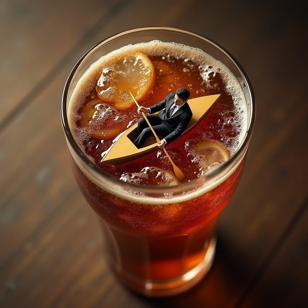 Miniature Man Rowboat in Giant Cola Glass