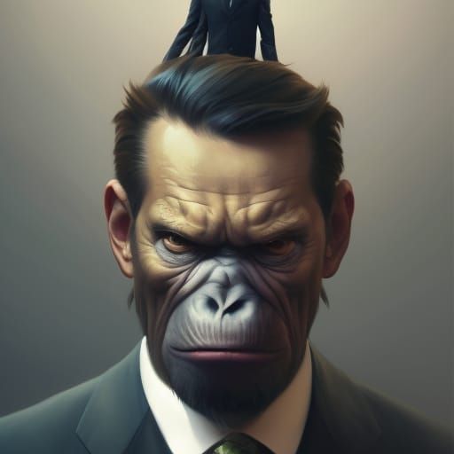 Ape in suit, 16D lighting, surreal fantasy art,16D detailed ...