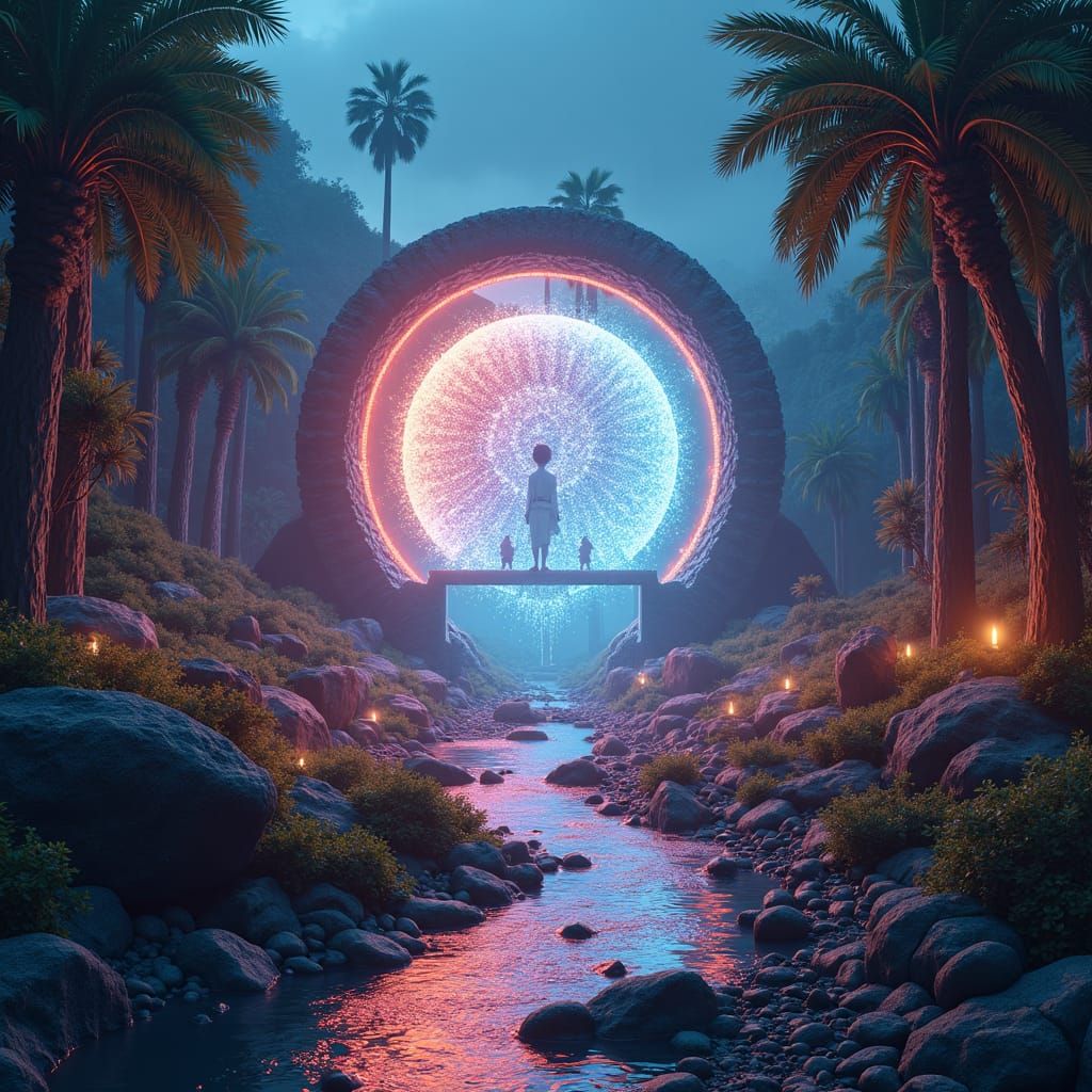 " intricately detailed Creation Source Code" volumetric lighting dynamic lighting poster art primitivism serene prehistoricore holographic