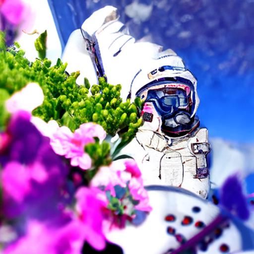 Astronaut Among Flowers Portrait