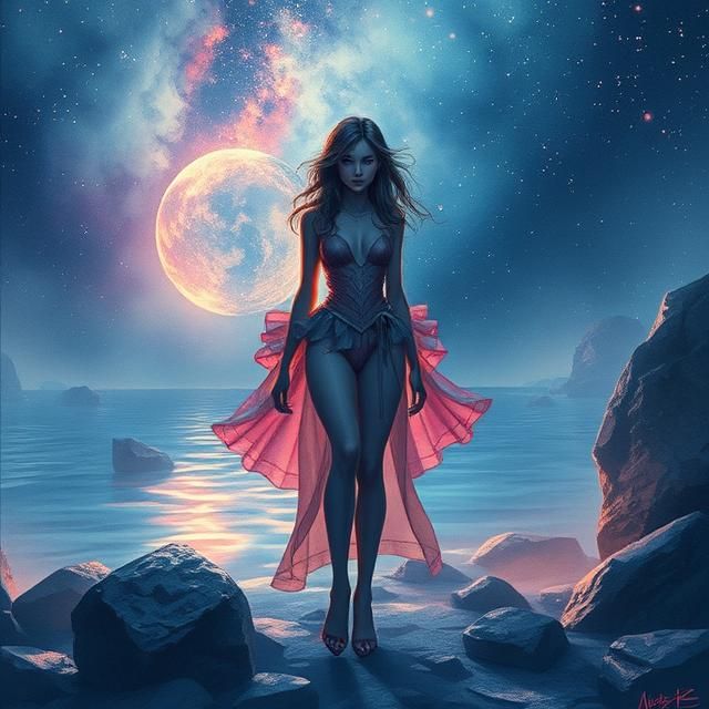 MYSTERIOUS FASHIONISTA UNDER STARLIT OCEAN 🌌✨.