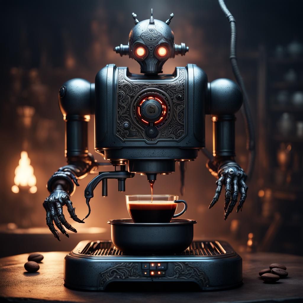 Evil robot coffee machine  by @DreamStories