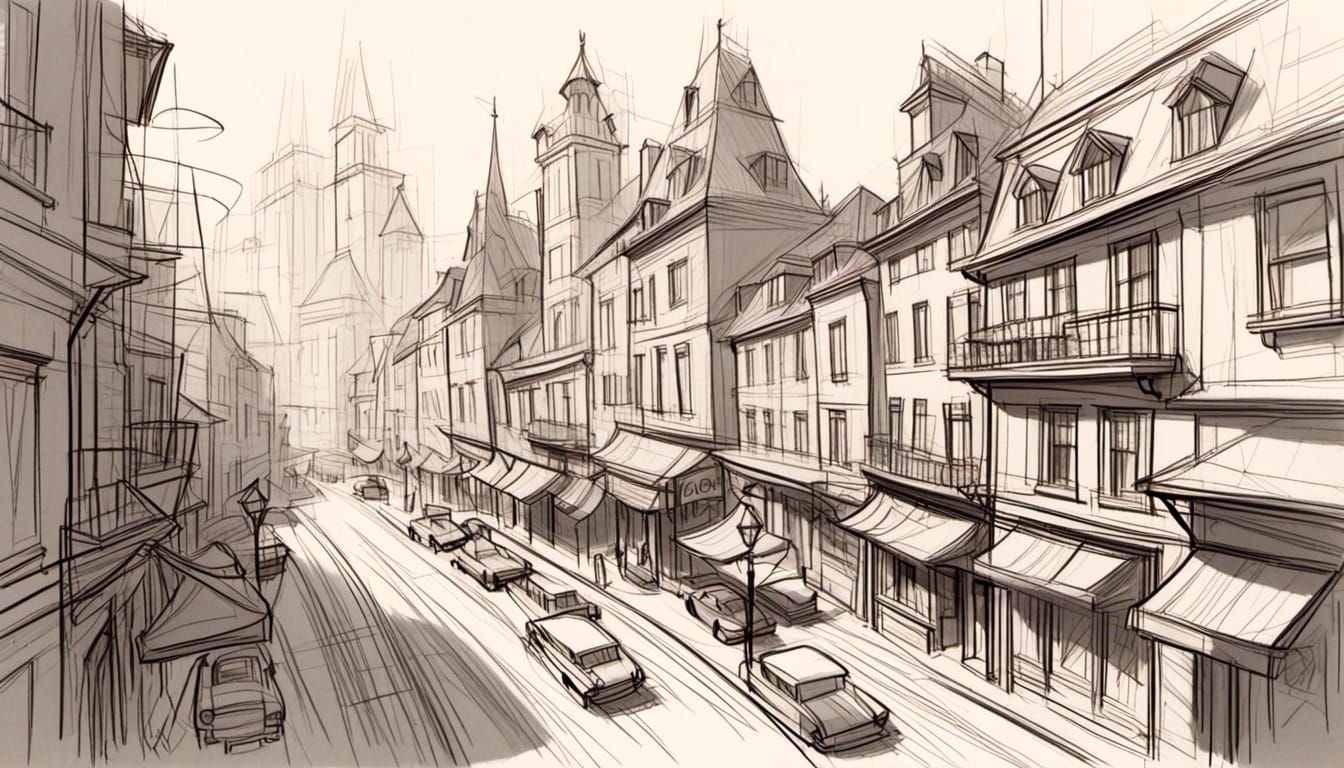 <lora:DISNEY STYLE:1.0>  Semi cartoonish but rough style perspective drawing.