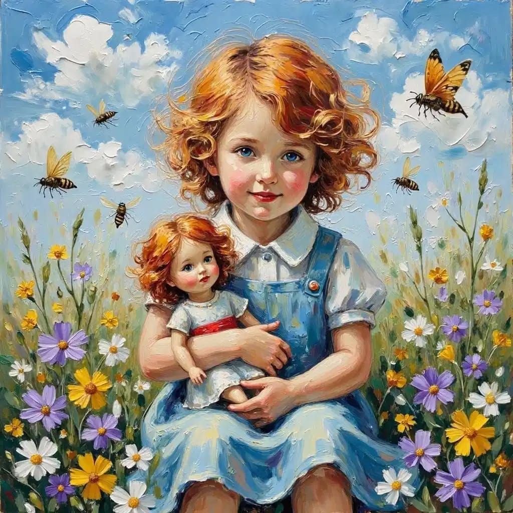 Ruby Redhead in wild flower meadow