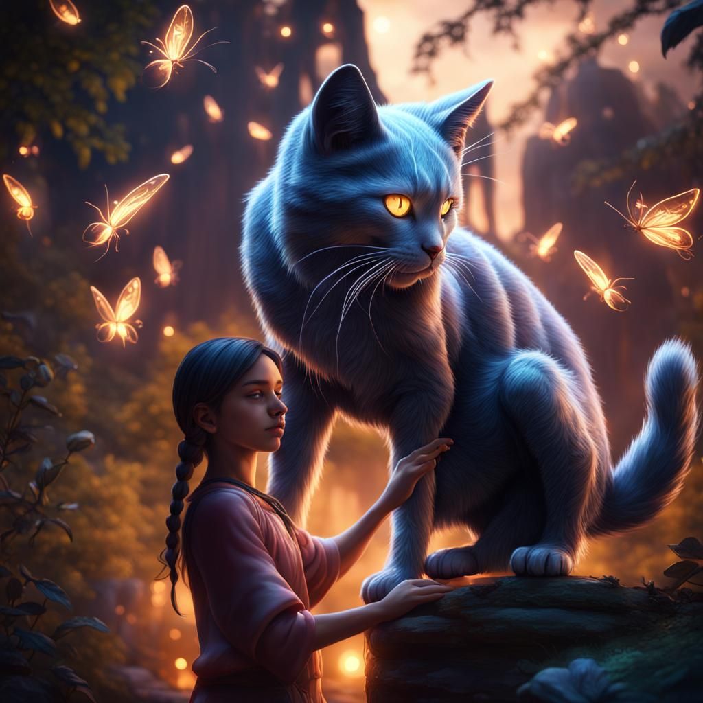Girl Petting A Cat