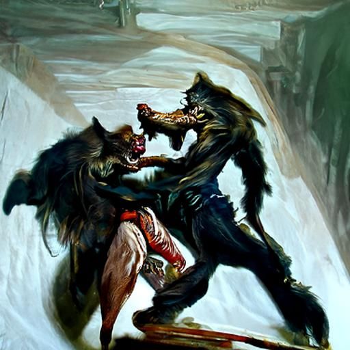 Werewolf fighting vampire