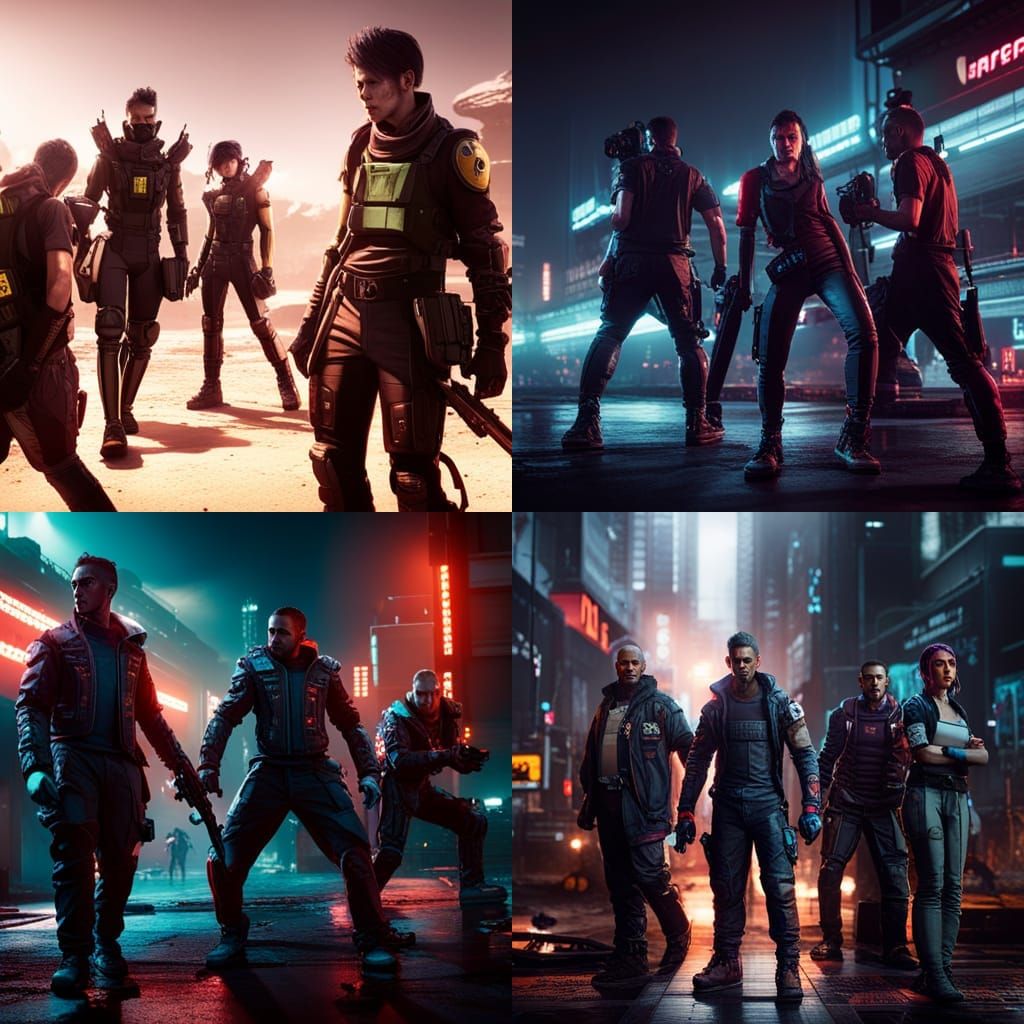 A group of Cyberpunk Edgerunners getting ready for a big fig...