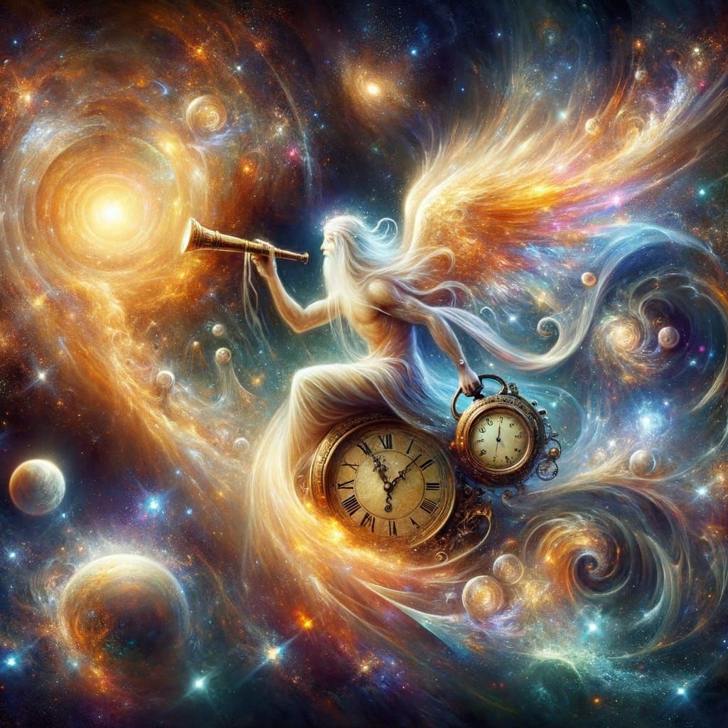 the god of time peers at the machinations of the universe th...