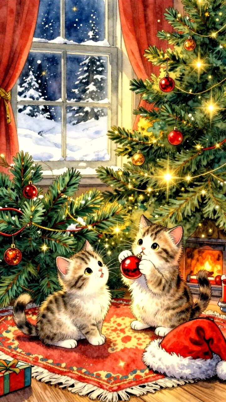 Kittens enjoying Christmas   by @DivaStudio