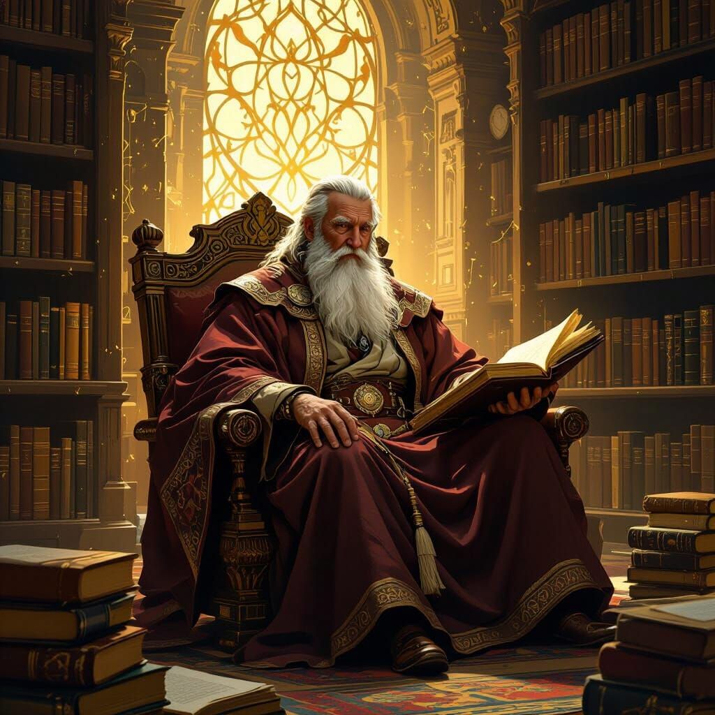 Wise Man in Mystical Library, Vasnetsov Style