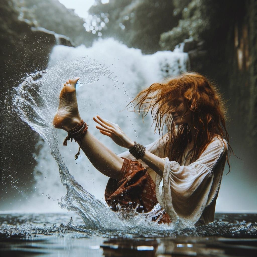 Romanesque Bohemian Beauty in Waterfall Frolicking