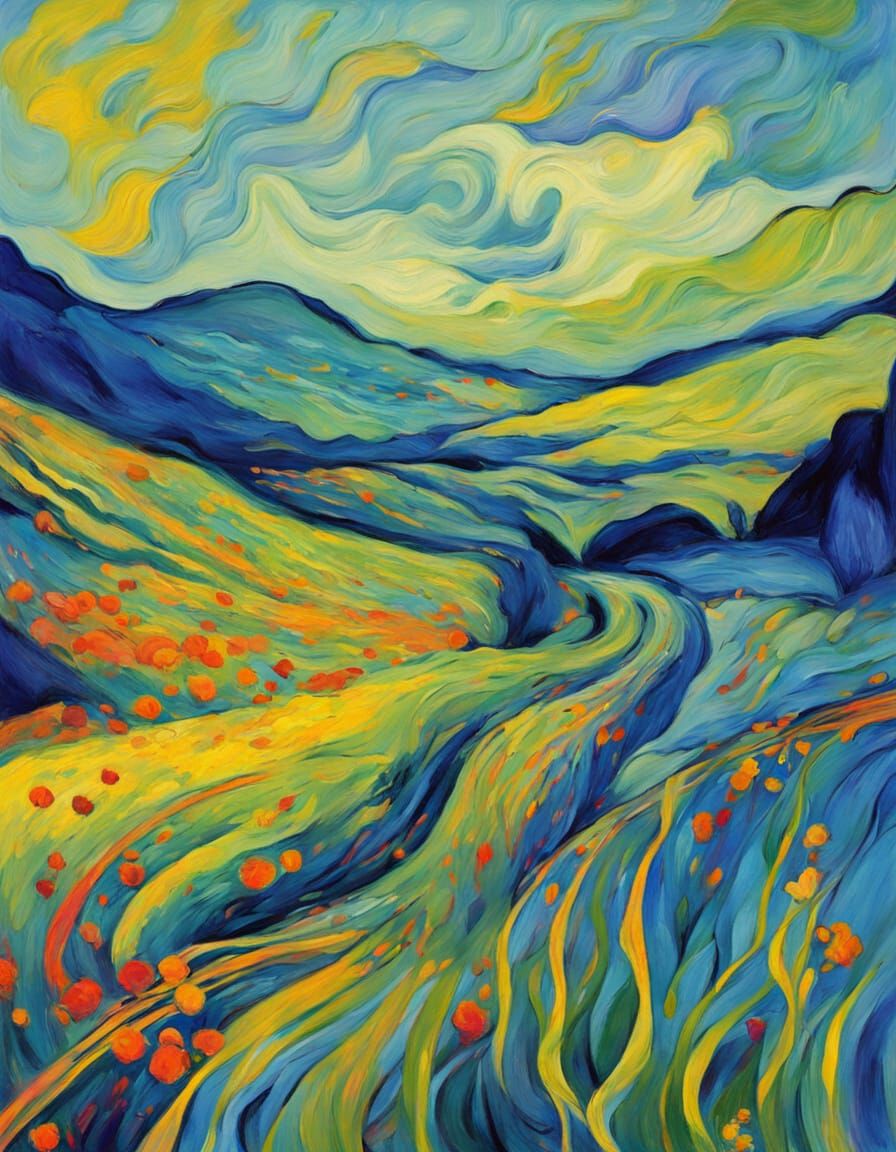 Vibrant Expressionist Pastel Masterpiece in Soft Blues and Y...