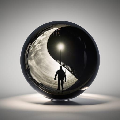 Joyful Reflection: Old Man in Glass Sphere