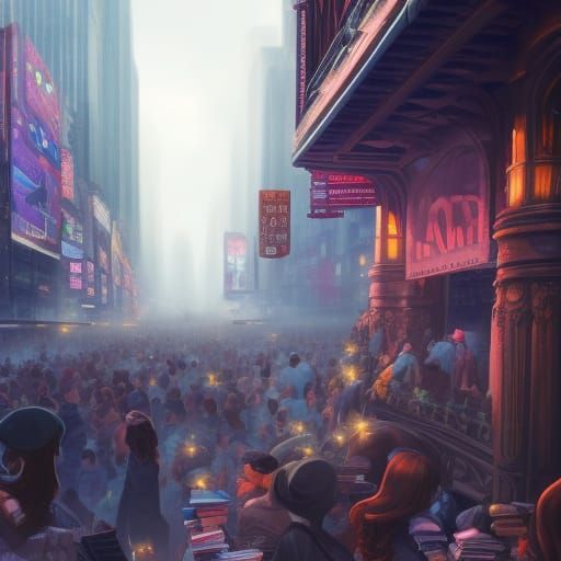 Woman is reading in the crowded