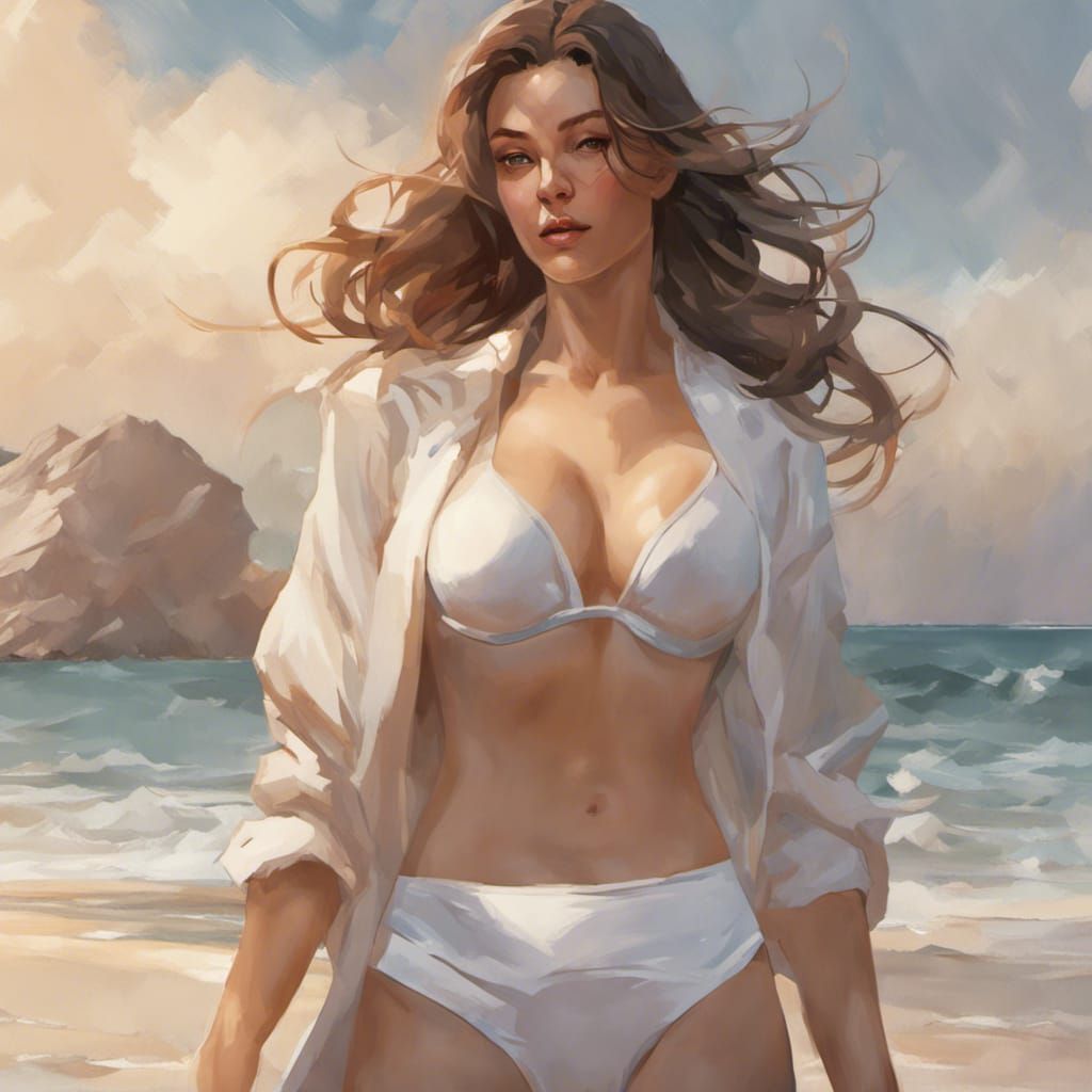 Woman at the Beach in White Underwear