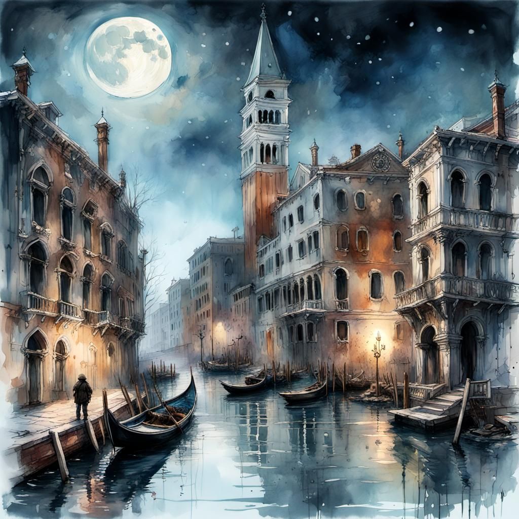 Frozen Venice in Dreamlike Apocalyptic Scene