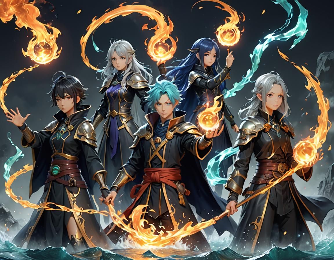 There are six elemental masters.  A fire wizard, a water wit...