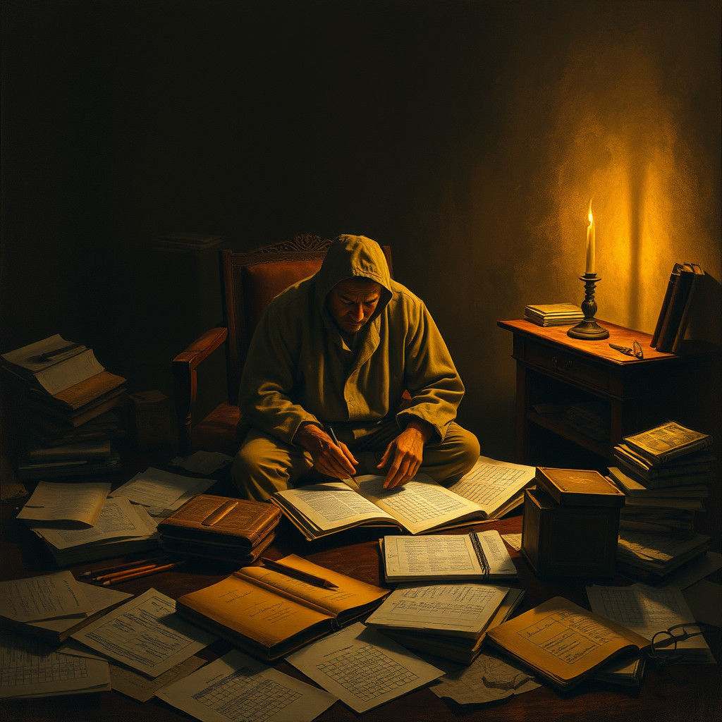 Solitary Figure in Rustic Study: Old Masters Style