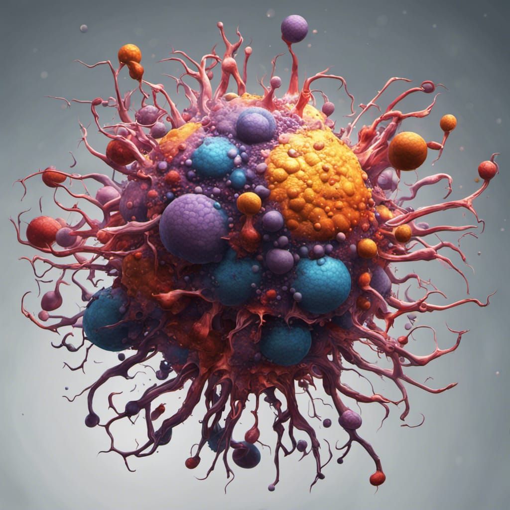 the virus of hate held back by the good atoms and cells with...