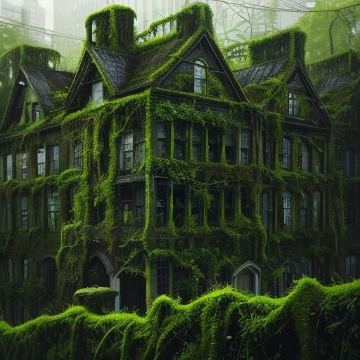 Overgrown city covered in vines and moss  by @Georgine
