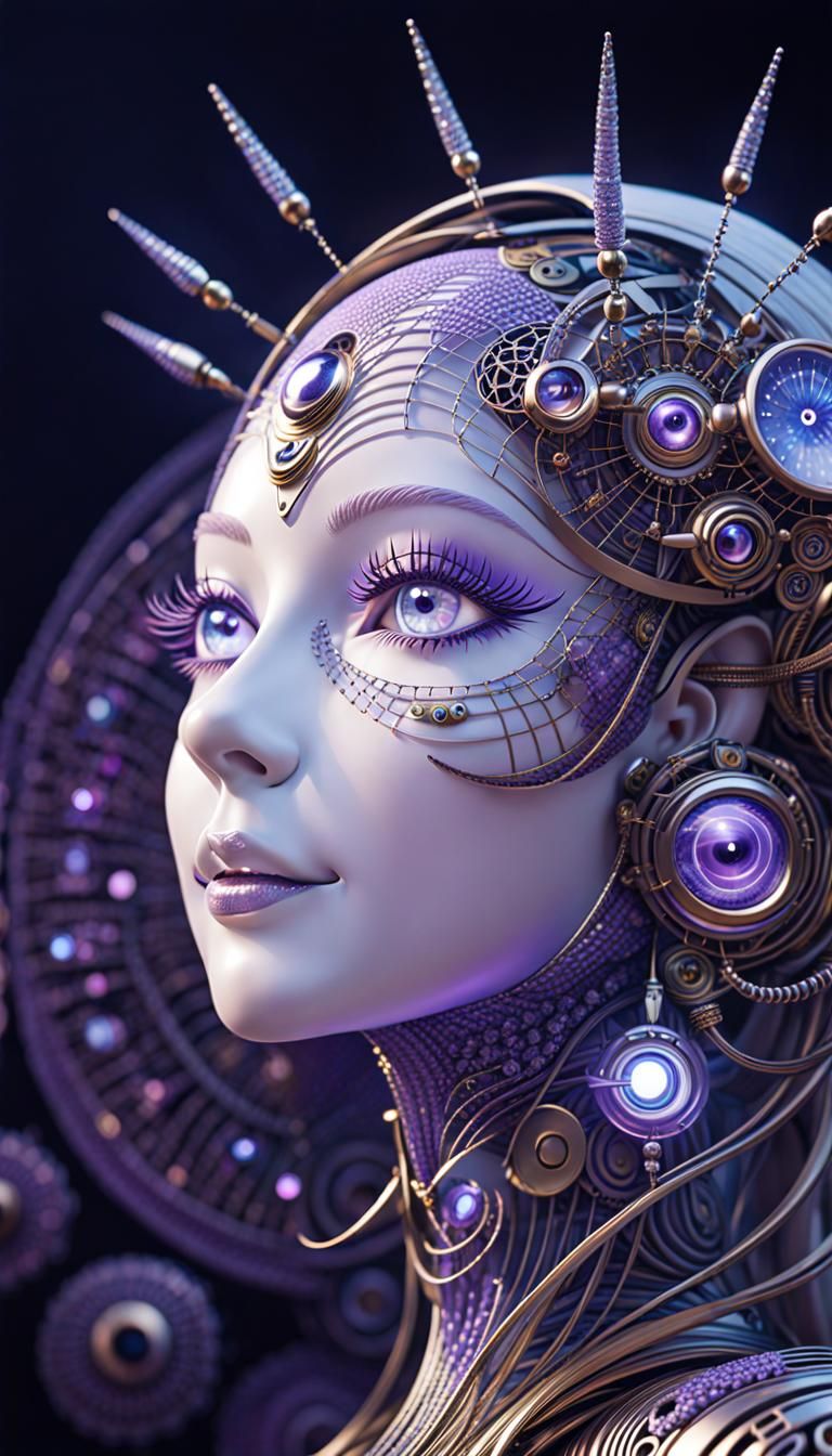 The alluring face of a humanoid woman robot thing, boldiluci...