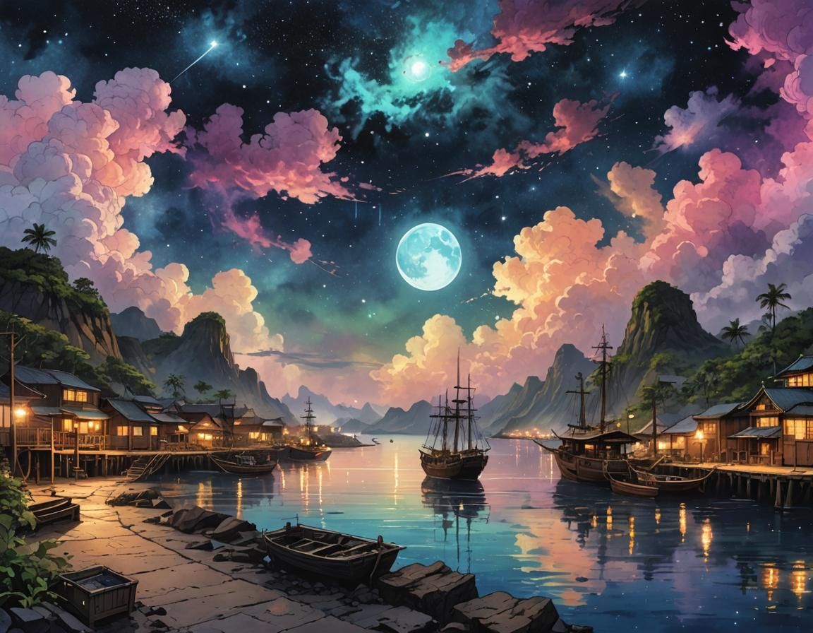 Night Harbor   by @1cheesepuff