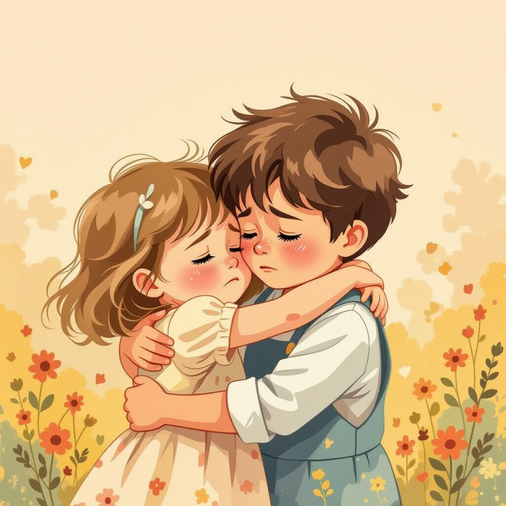 Children Embracing in Pastel Colors