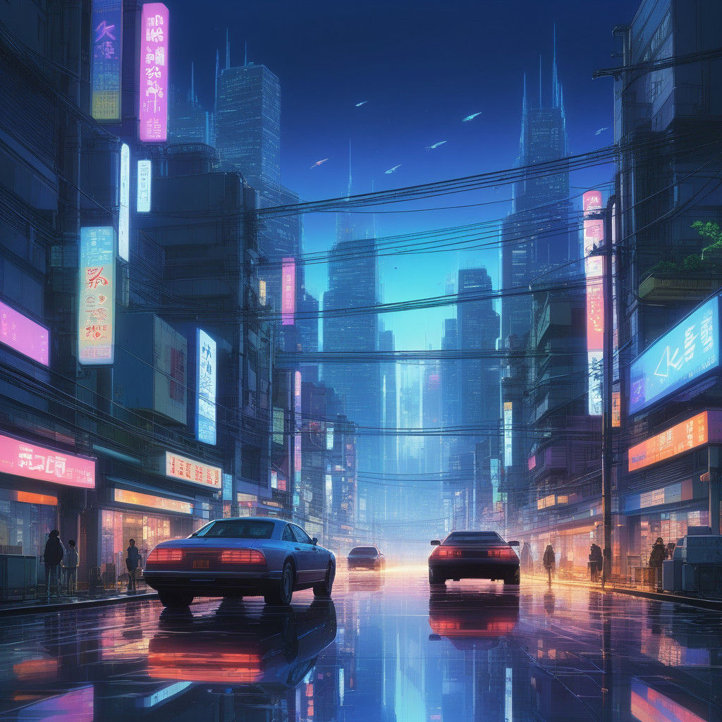 Glowing Metropolis at Twilight in Anime Style