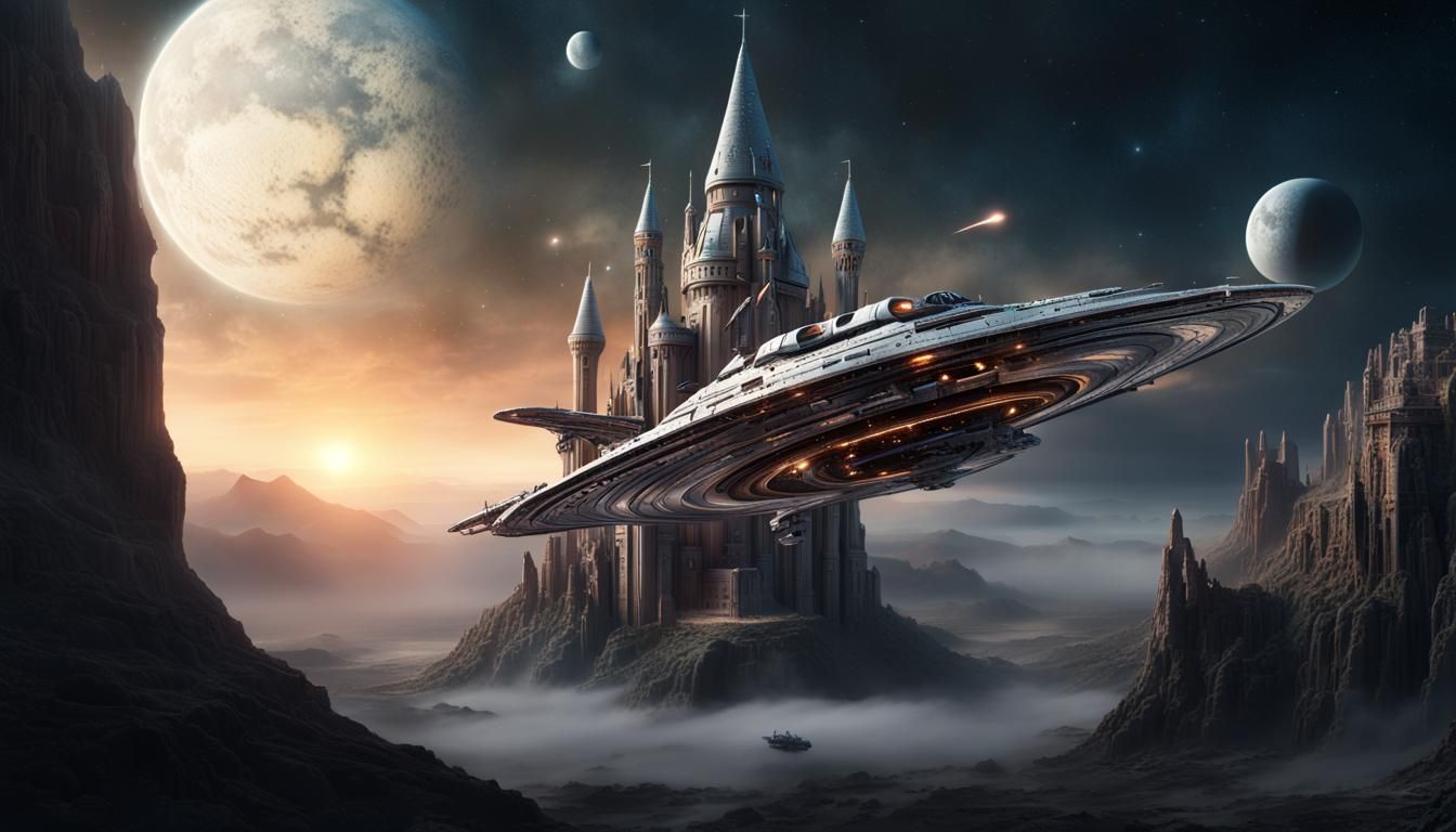 Star Trek: USS Tangent visiting a medieval planet.  by @Simon C