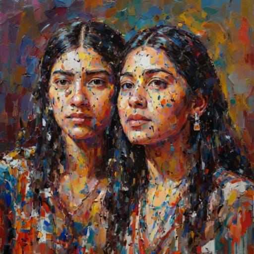 Pastose Acrylmalerei mit Maya-Frauen #5