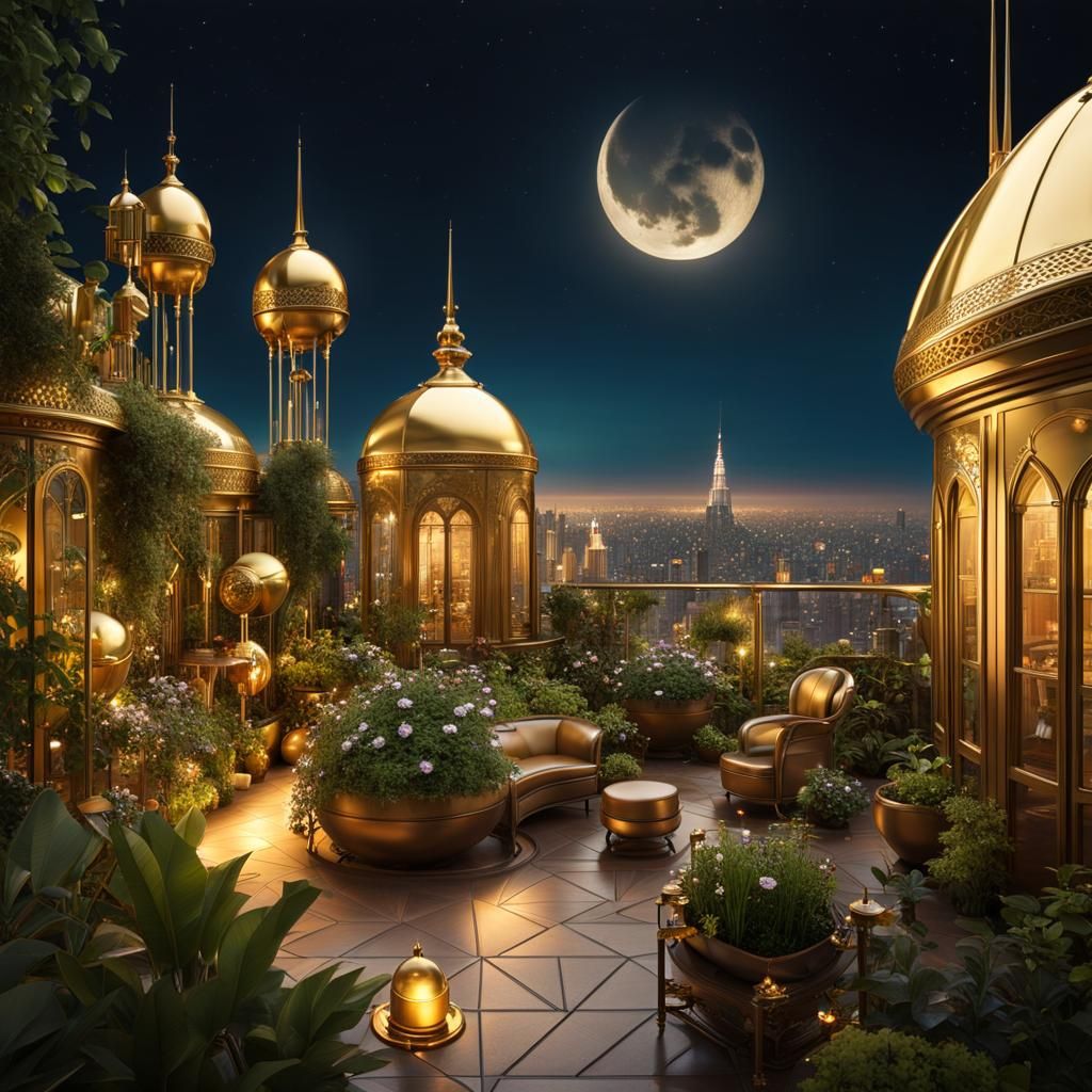view from fantasy rooftop garden