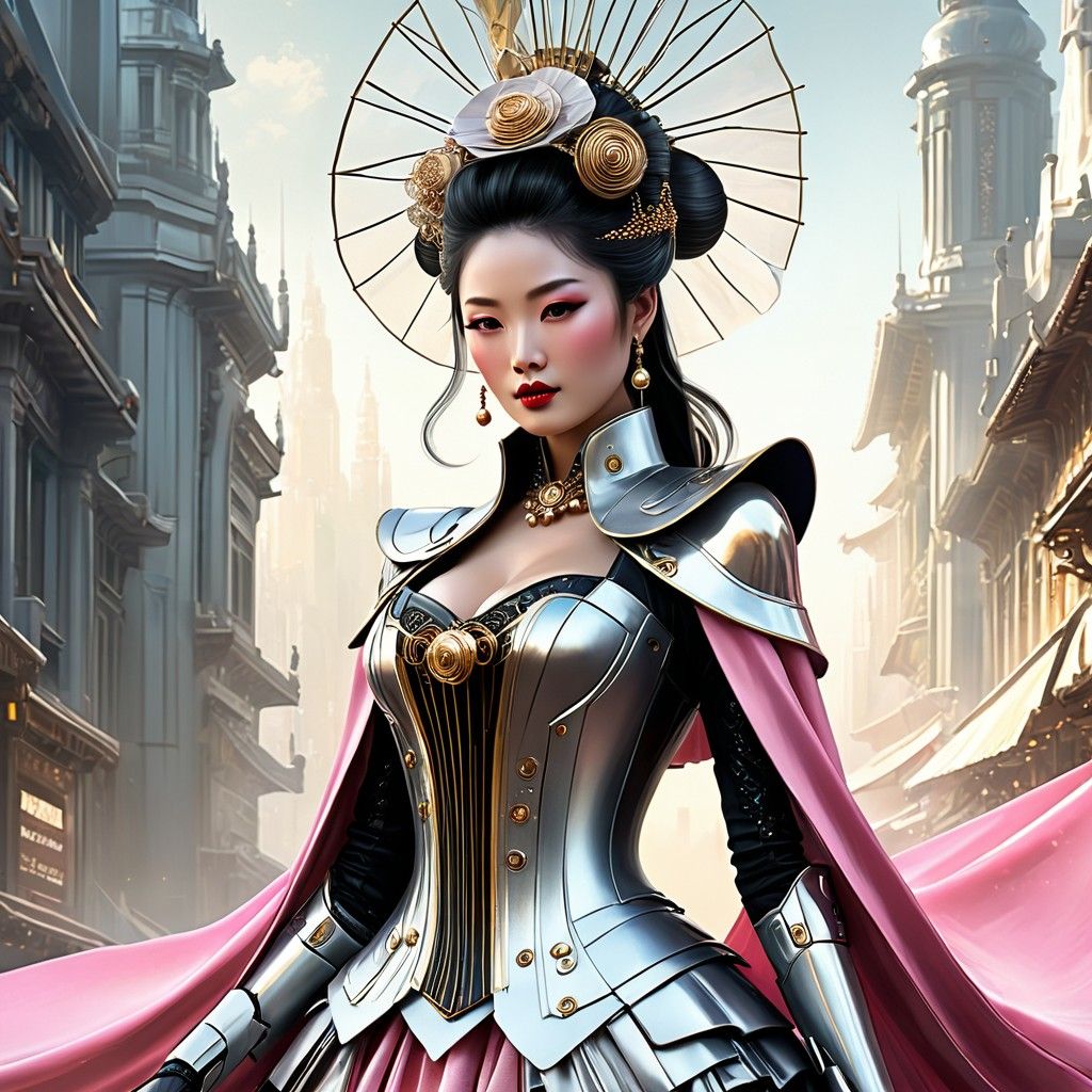 Femme asiatique en tenue de mode futuriste