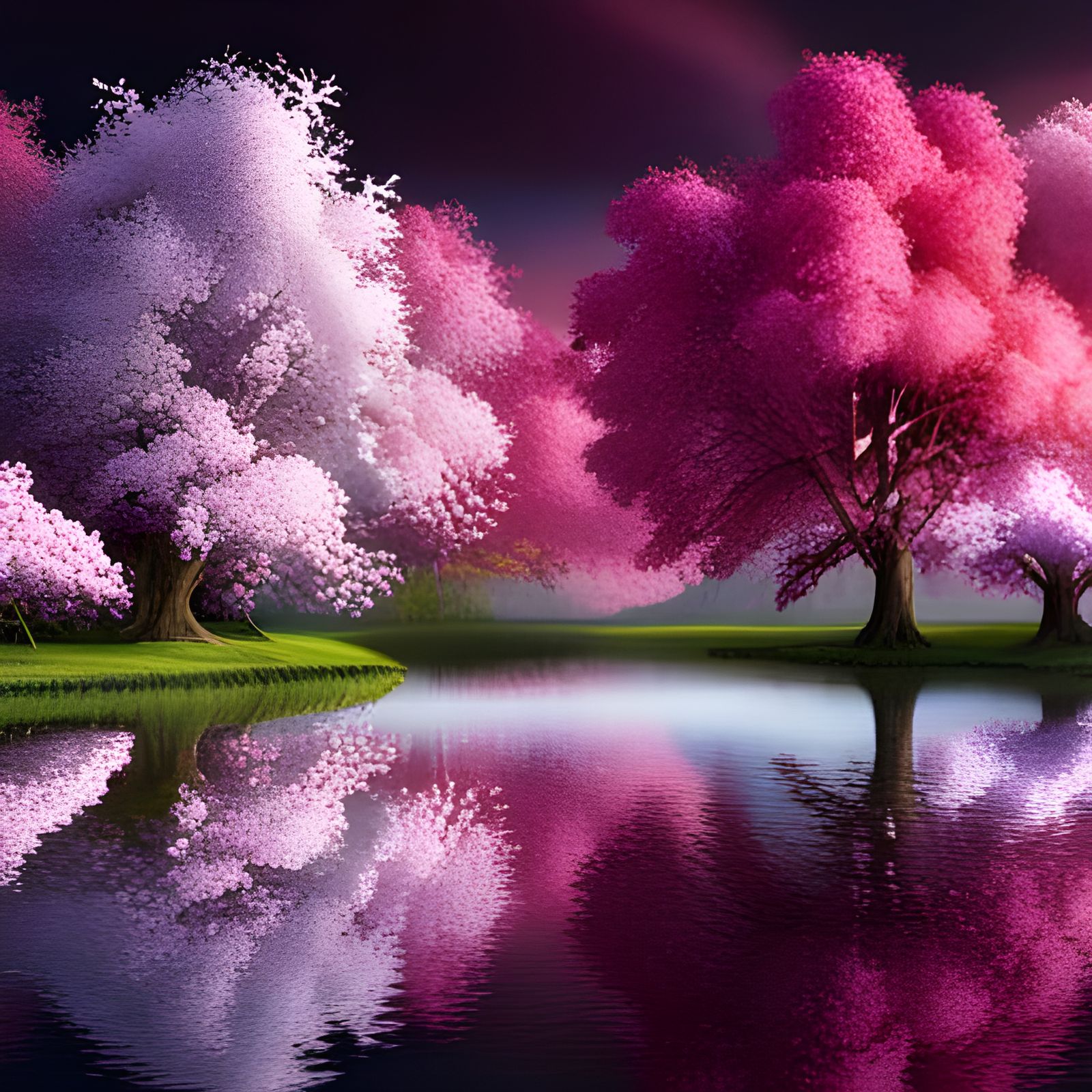 cherry blossoms over an english pond