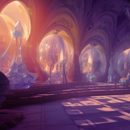 crystal shop inside of a giant glowing orb, highly detailed ...