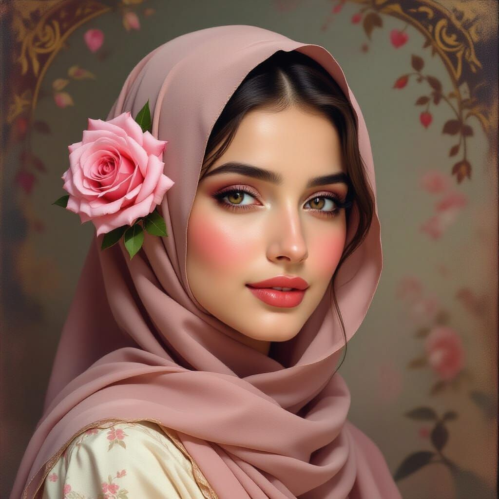 Woman in Hijab with Rose in Soft Ethereal Light