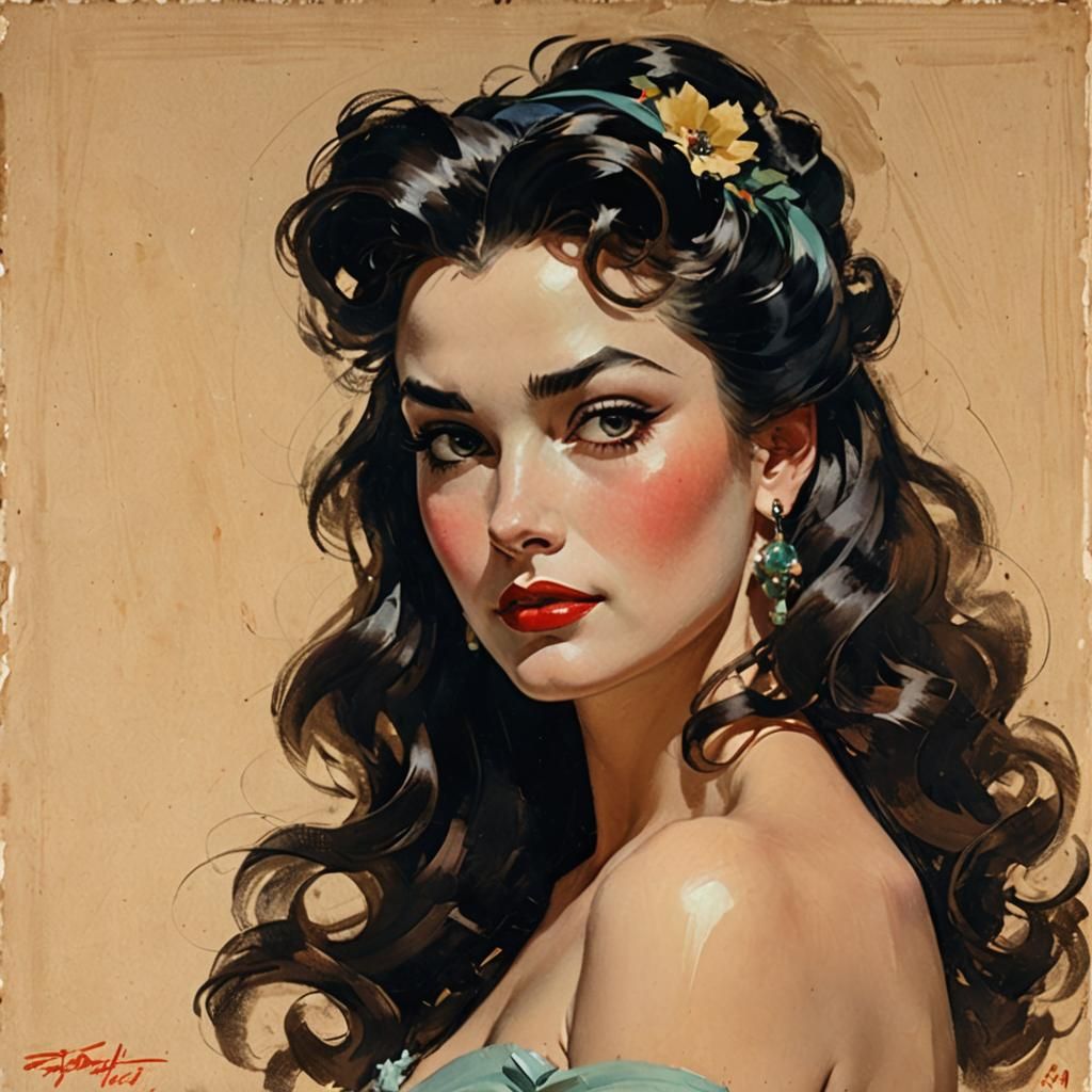 Portrait of a gorgeous woman by Frank Frazetta and Gil Elvgr...