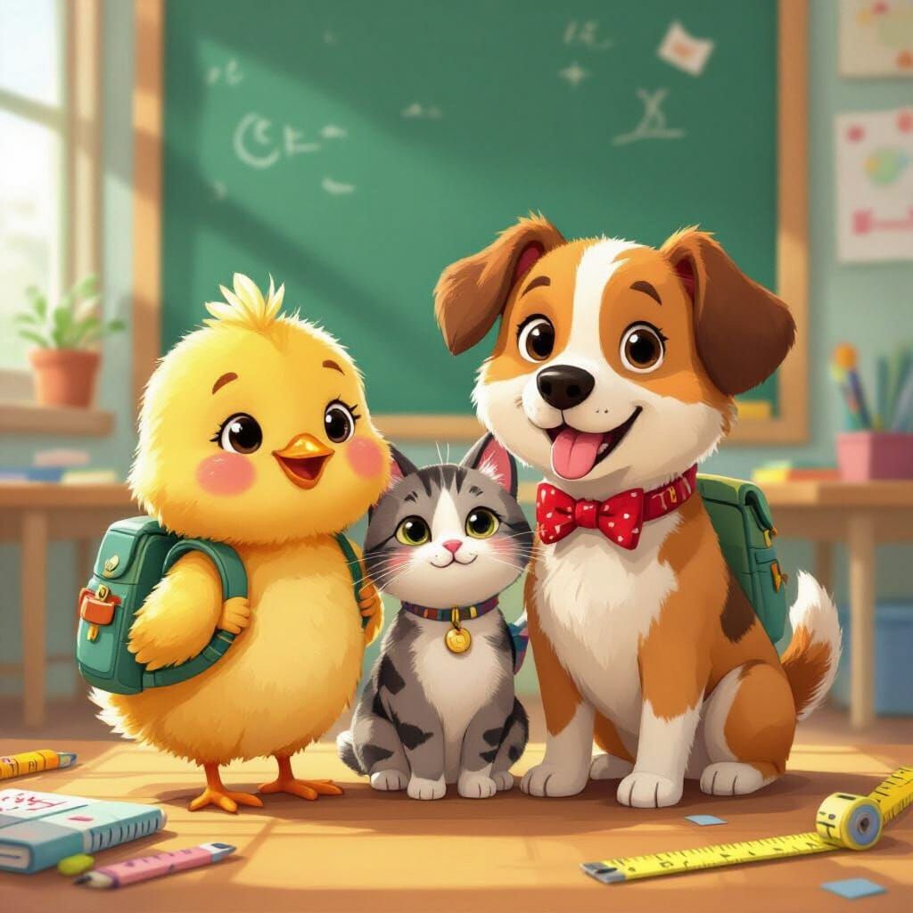 Whimsical Classroom Scene with Animals