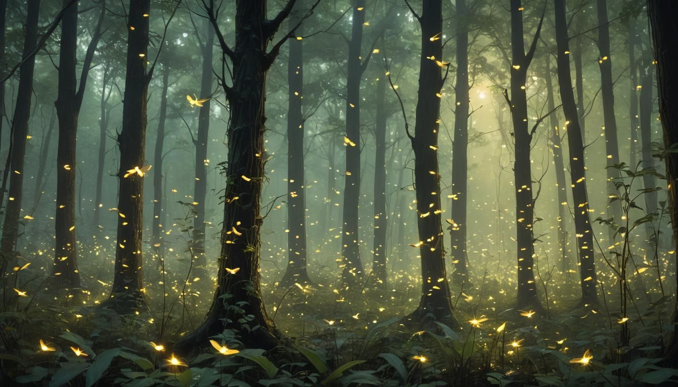 An enchanting photograph of tiny, bioluminescent creatures, ...